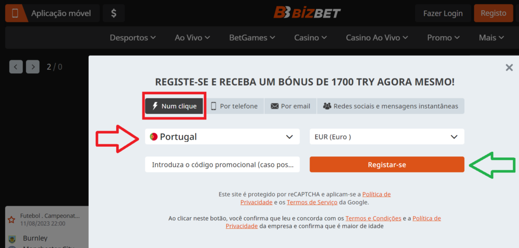 Os Passos Para o Registro no BizBet